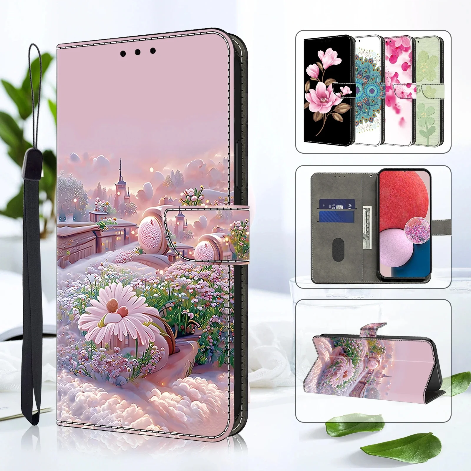 Geschilderde magnetische flip lederen cover portemonnee case voor iPhone 16 15 14 13 12 11 X Xr Xs 8 7 6 6s Se2 Se3 2022/20 Mini Plus Pro Max - afbeelding 2