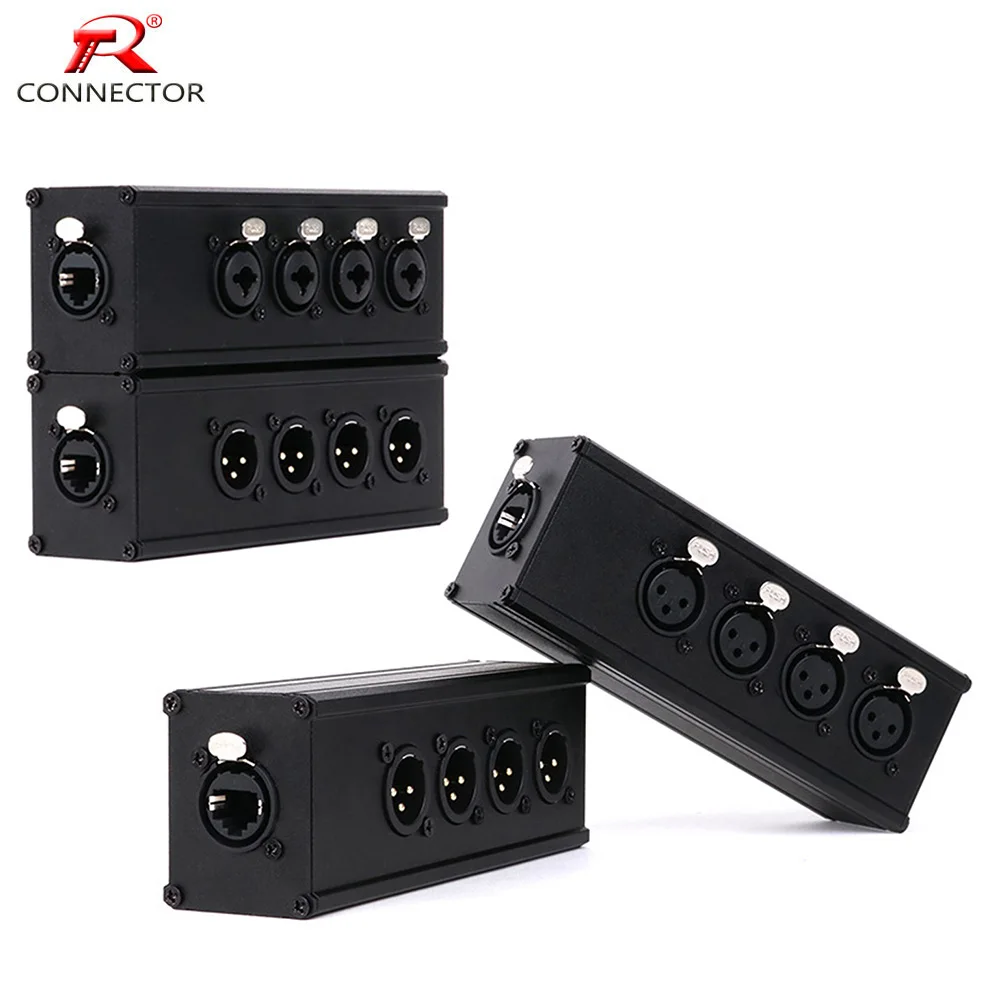 1pc/1Pair 4 Channel 3Pin XLR Audio/DMX over Network Cable Signal Extender to RJ45 CAT5 Ethercon for Stage Recording Studio