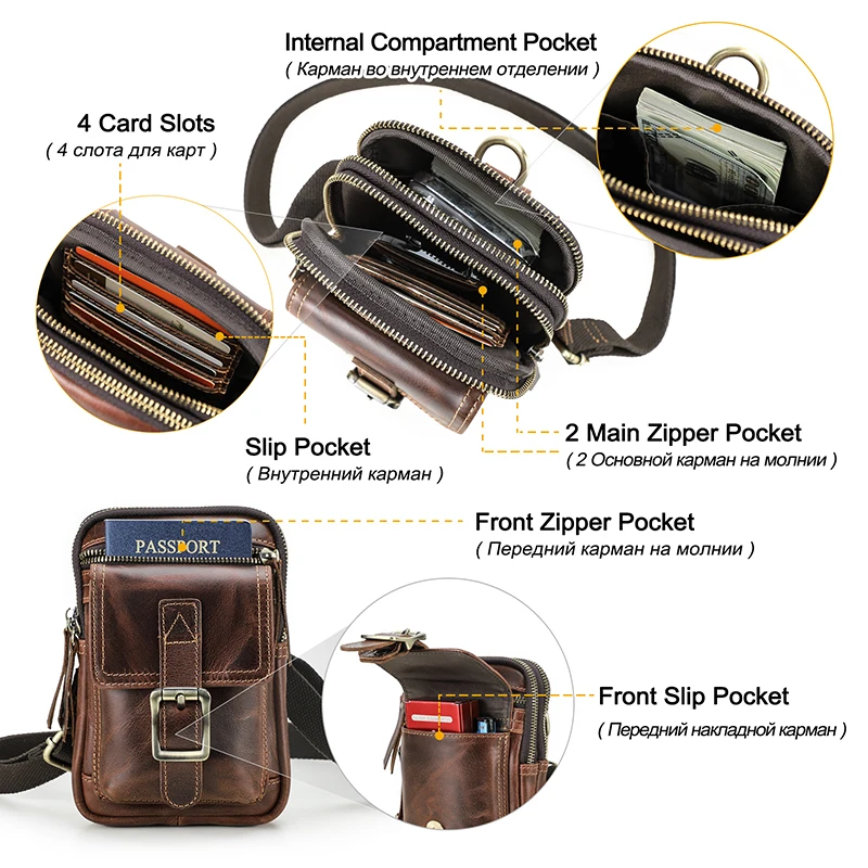 Contact\'s Vintage Men Shoulder Bag Engraving Genuine Leather Flap Small Crossbody Bags For Men Phone Pocket Fanny Pack Waist Bag