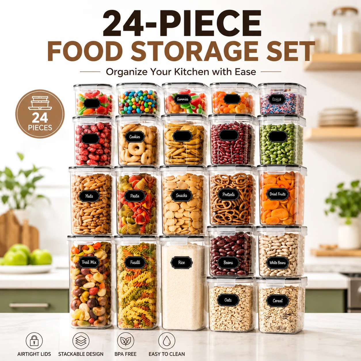Food Storage Kitchen Container Set - 24PCS Food Storage Containers Set, Airtight