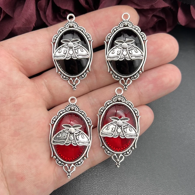 4pcs Gothic Moon Moth Silver Plated Charms