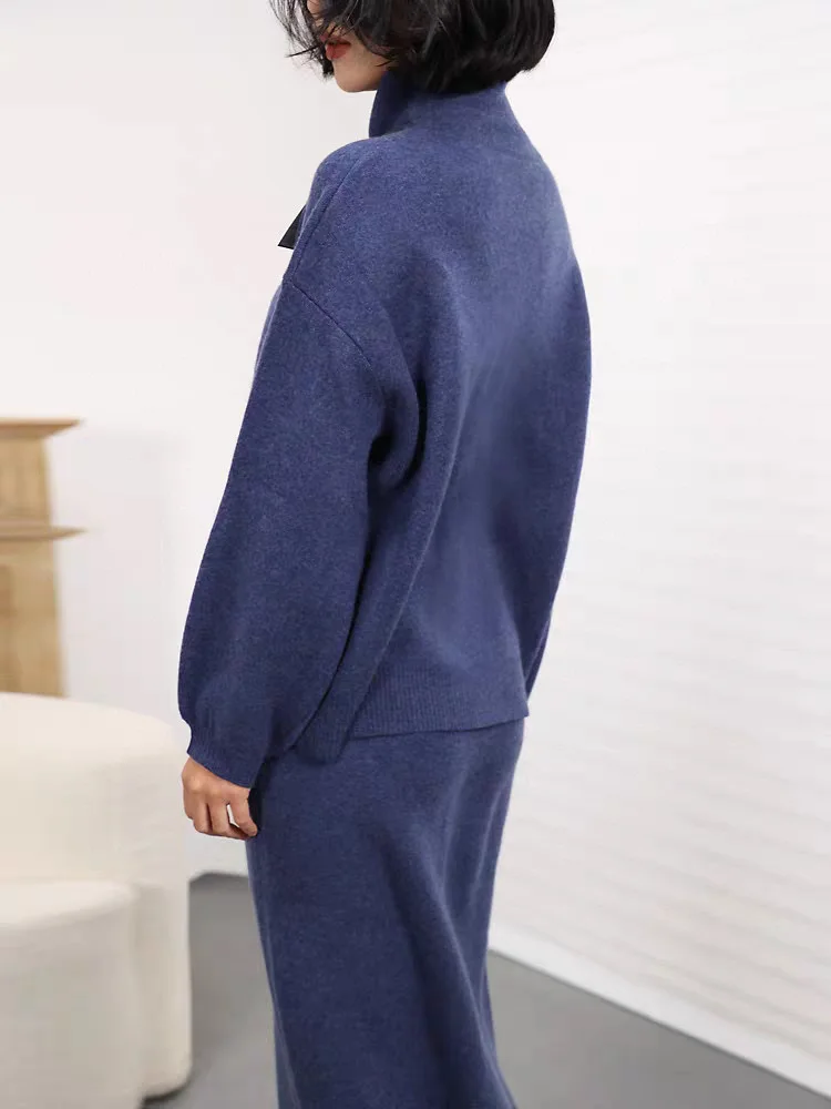 Luxuoso outono inverno feminino malha 100% saia de caxemira terno