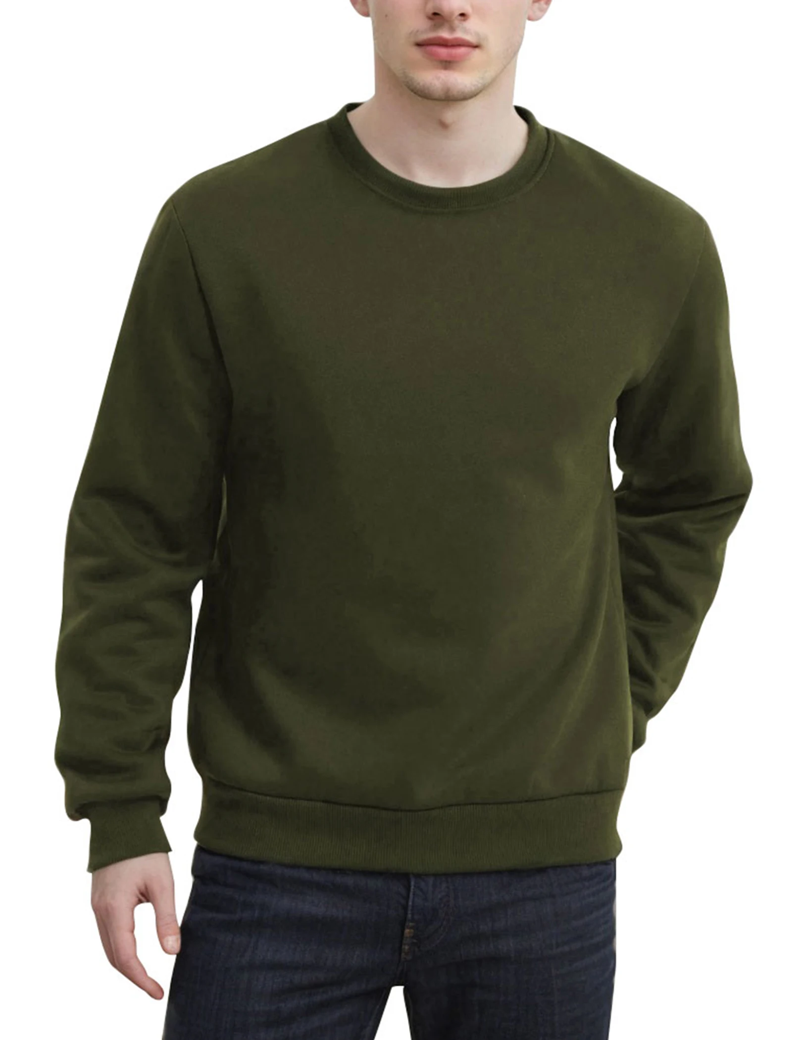 عادية تجريب Crewneck البلوز بلون طويل الأكمام البلوز بلوزات ملابس للرجال شتاء دافئ قمة الرجال هوديي #1