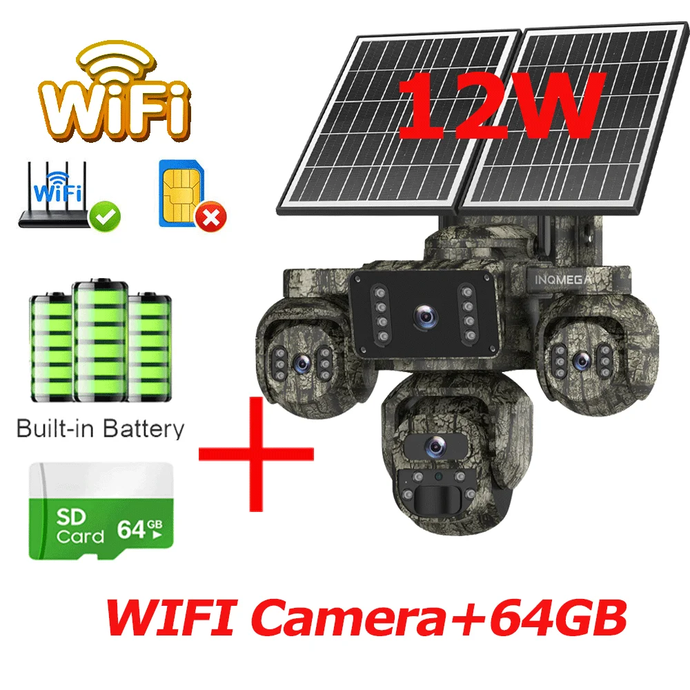20MP 4-lens 4-scherm zonne-energie beveiligingscamera 4G SIM buiten met 24/7 opname AOV draadloos CCTV bewakingssysteem