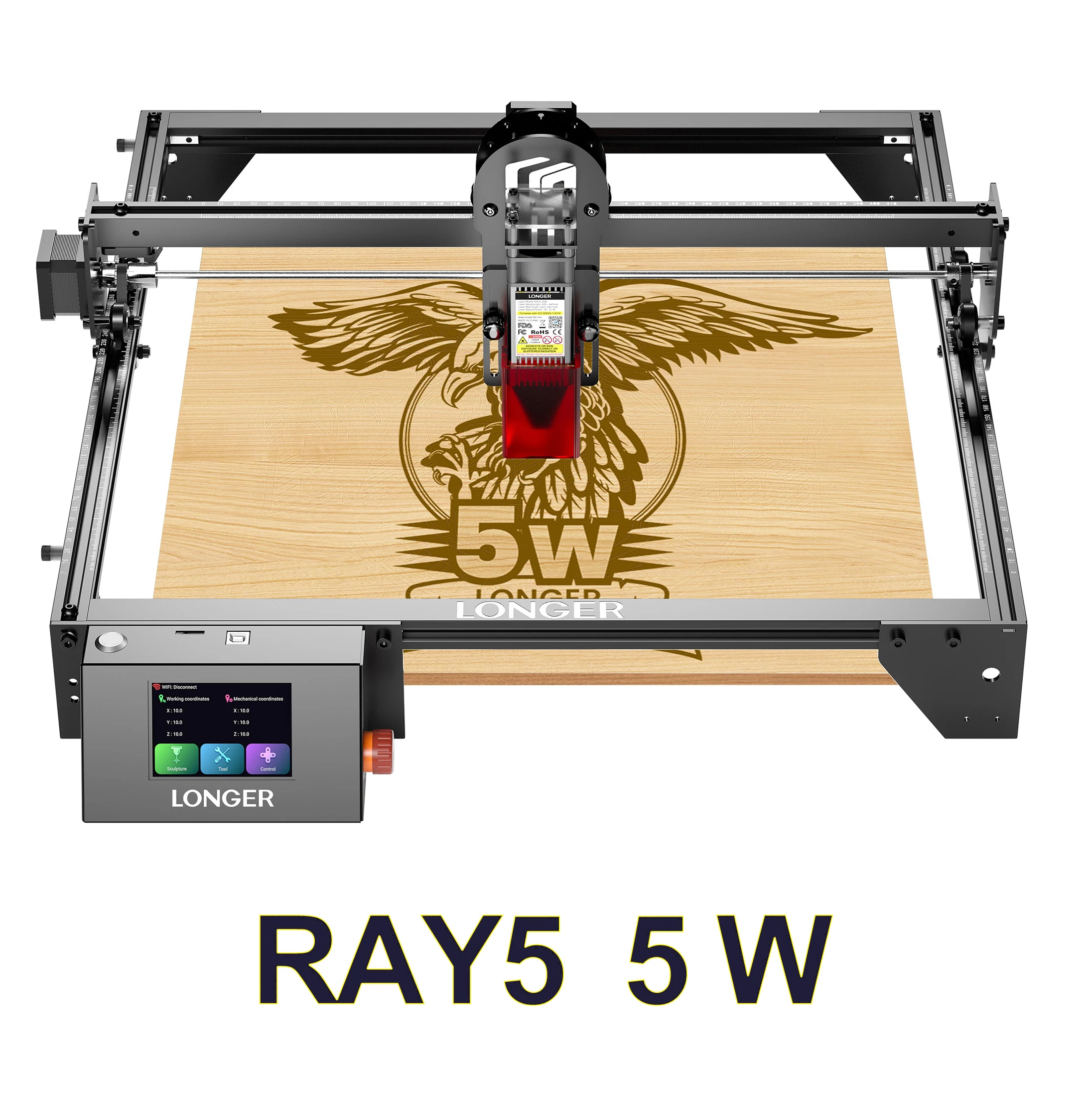 LONGER RAY5 Lasergraveer- en snijmachine 20W 10W 5W 400x400mm WiFi Touchscreen Lasergraveermachine voor hout, acryl, leer, metaal, doe-het-zelf projecten LightBurn LaserGRBL