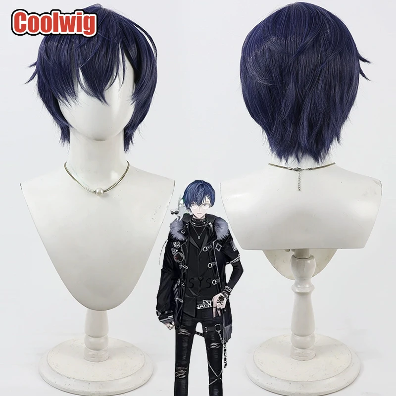 Coolwig Synthetic Hair Koyanagi Rou Cosplay Wigs Virtual YouTuber Koyanagi Rou 30cm Short Straight Dark Blue Wig Heat Resistant