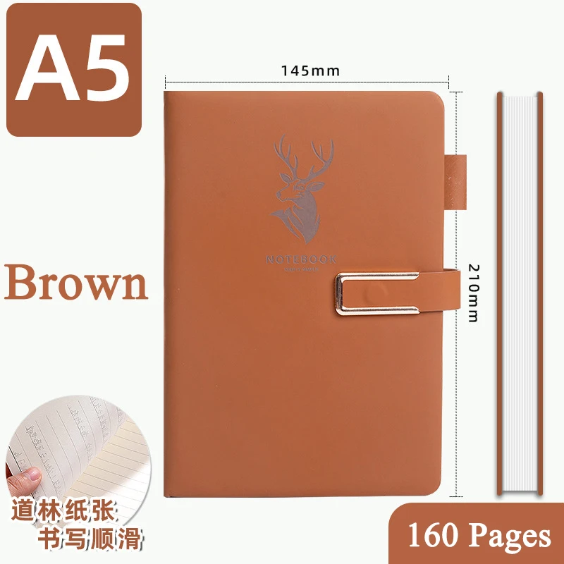 A5 Notebook Leather Hardcover160 Sheets Planner Diary Notepad Journal Students Agenda Stationery Office School Supplies