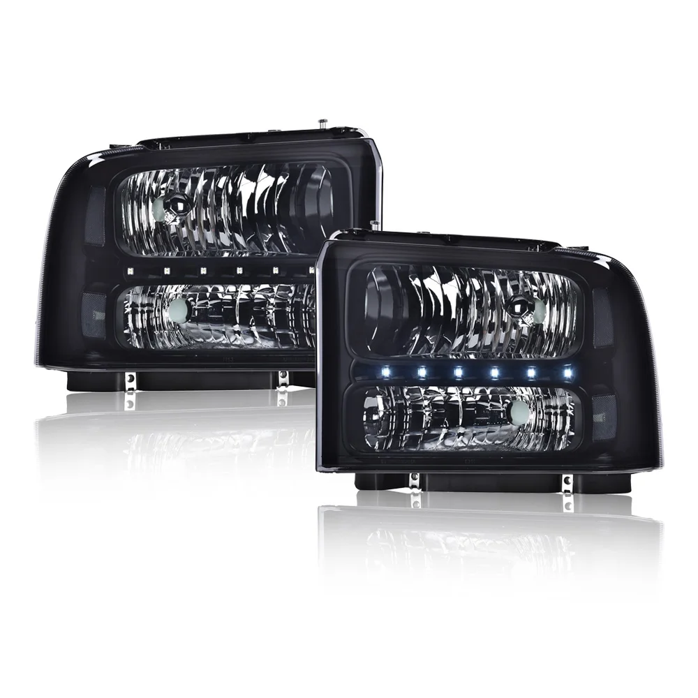 

Smoked Led Drl Headlights Compatible with Ford F250 F350 F450 F550 Super Duty 2005 2006 2007 Bumper Headlamp Smoky Lens Black