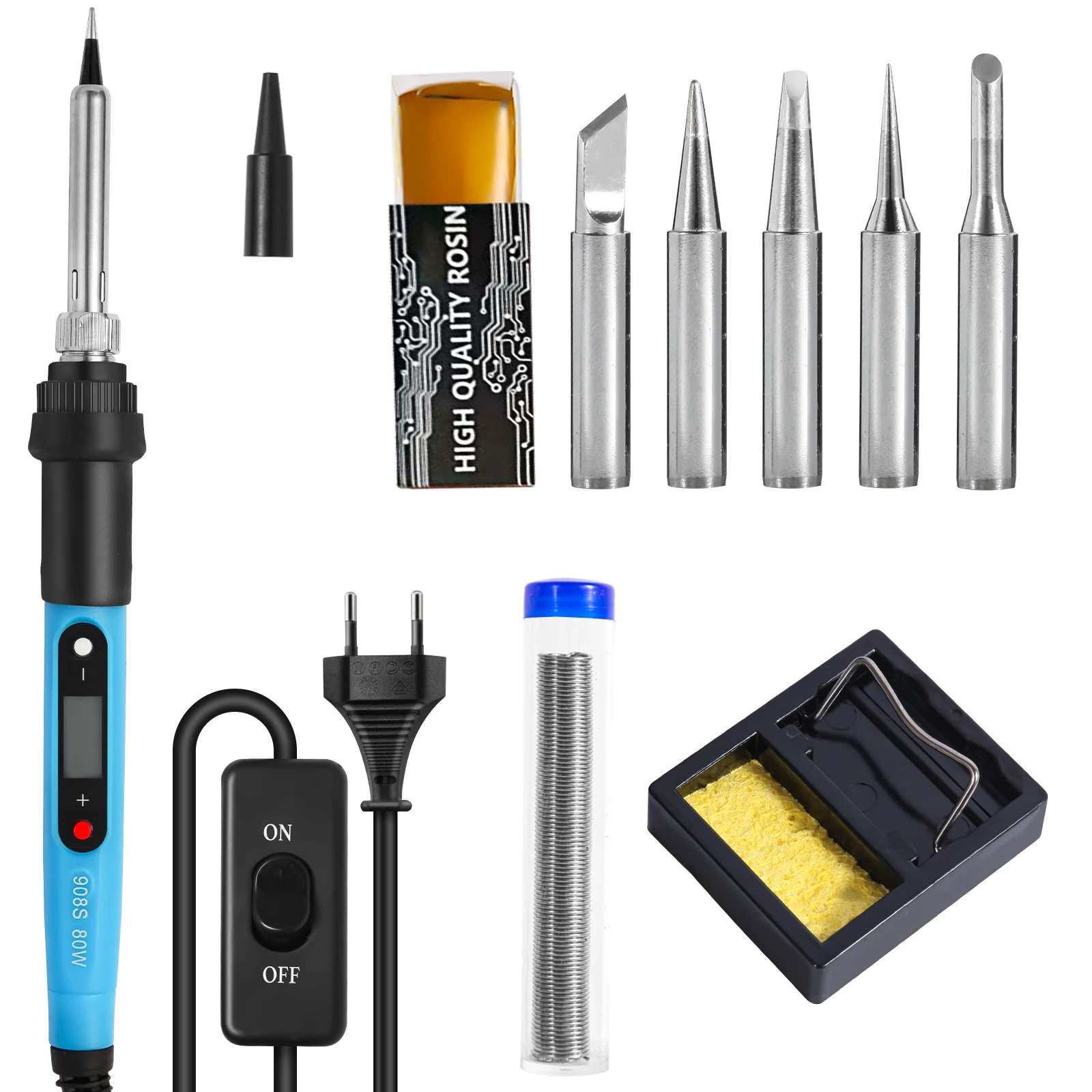 

9IN1 Soldering Iron Kit for Electronics 80W LCD Digital Adjustable Temperature Welding Repair Tools with Switch, Solder Tin Tips