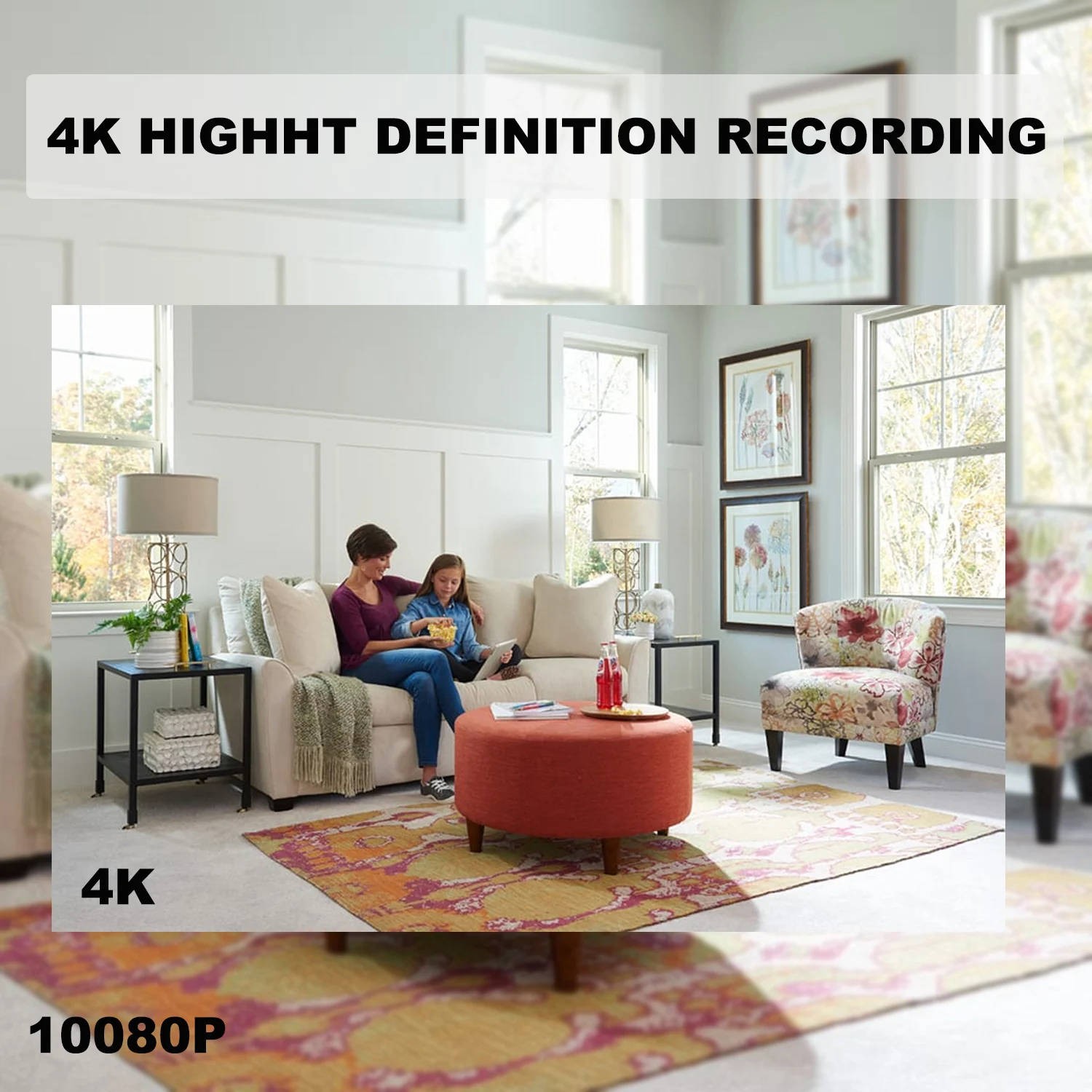 كاميرا ساعة ذكية بدقة 4K فائقة الدقة مع بطاقة SD سعة 16 جيجابايت WiFi-6 كاميرات لاسلكية مع رؤية ليلية 110 °   مسجل كشف الحركة الزاوية
