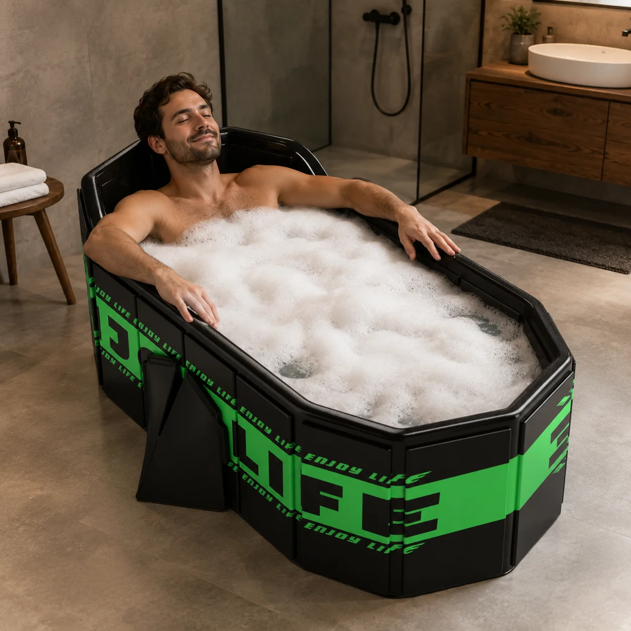 1,2M Faltbare Tragbare Badewanne für Erwachsene, Tiefe Einweichwanne mit Erhöhter Rückenlehne, Platzsparendes Heim-Spa-Bad