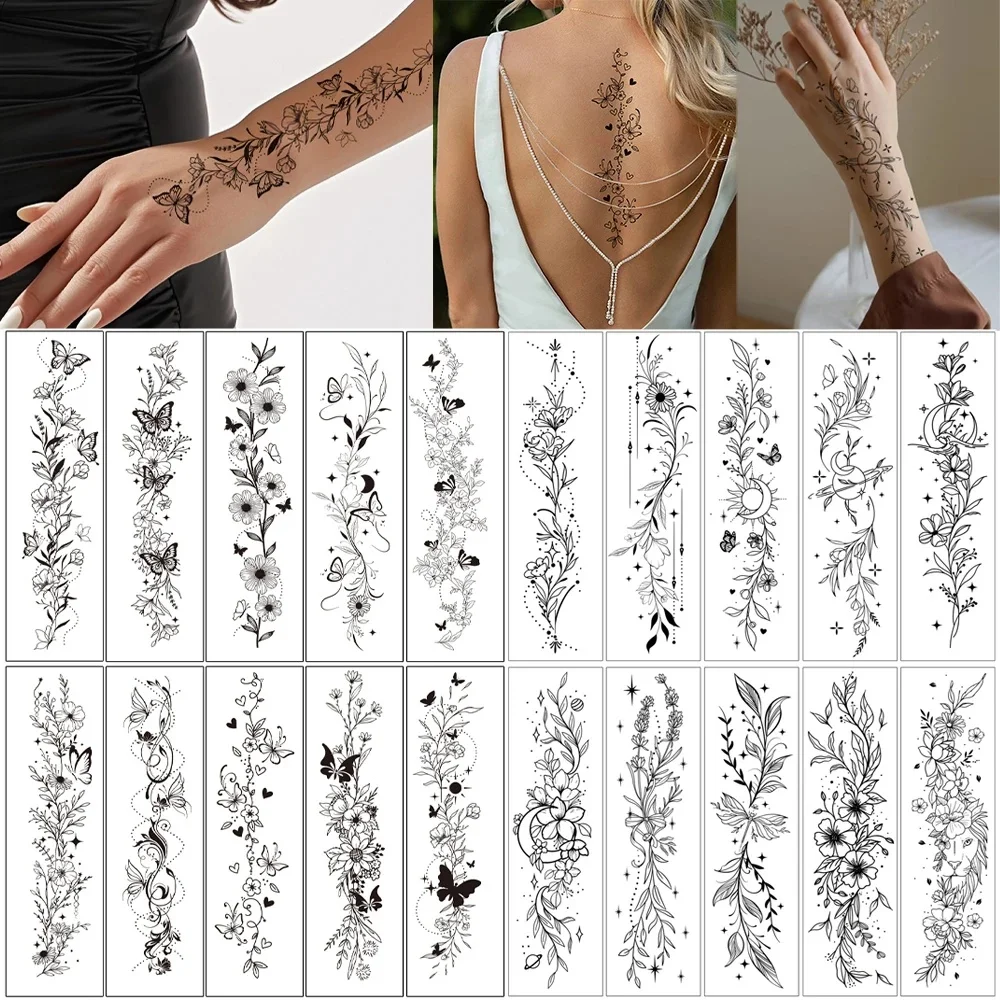 Autocollants de tatouage de fleurs réalistes pour femmes tatouages temporaires imperméables jetables pour la peinture corporelle de la poitrine de la main faux tatouage