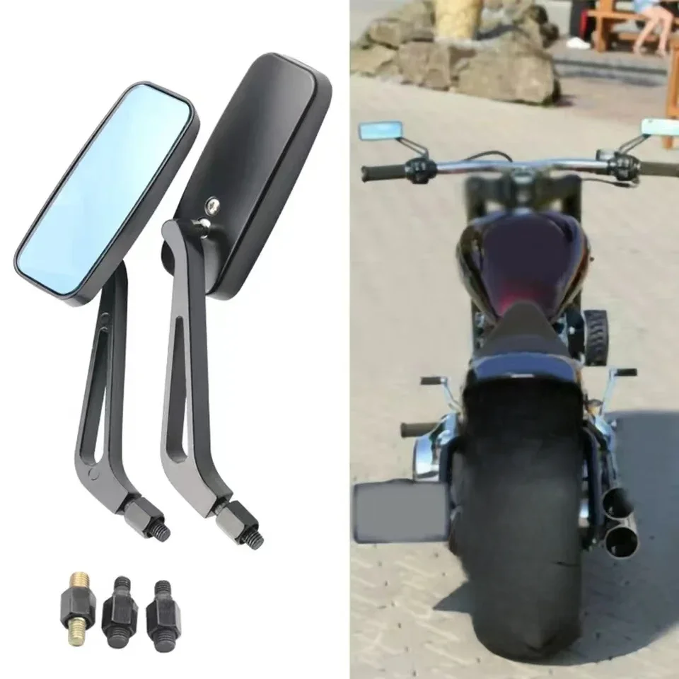 Rétroviseur latéral universel, accessoires de moto, guidon de moto, rétroviseurs rectangulaires, carré noir, verre bleu fumé, 8mm/10mm