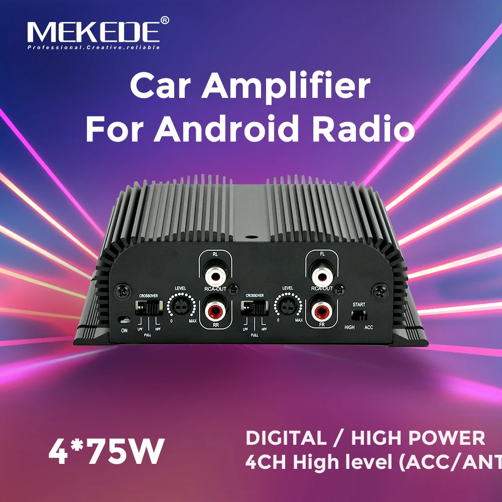 

MEKEDE Amplifier For Android Radio DIGITAL /HIGH POWER4CH High level ACC/ANT Aluminum Cooling 4*75W High PowerAmplifier chips