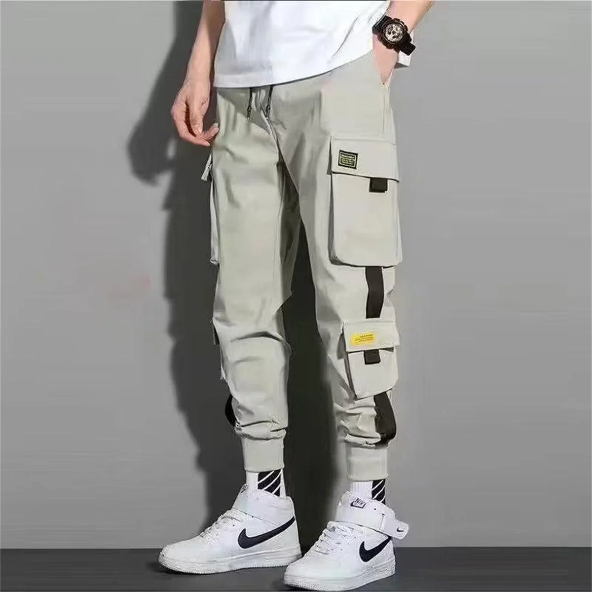 Cool Men Trendy Solid Color Pants Multi Flap Pocket Men's Cargo Pants Loose Casual Outdoor Pants Work Pants Oversized Pants