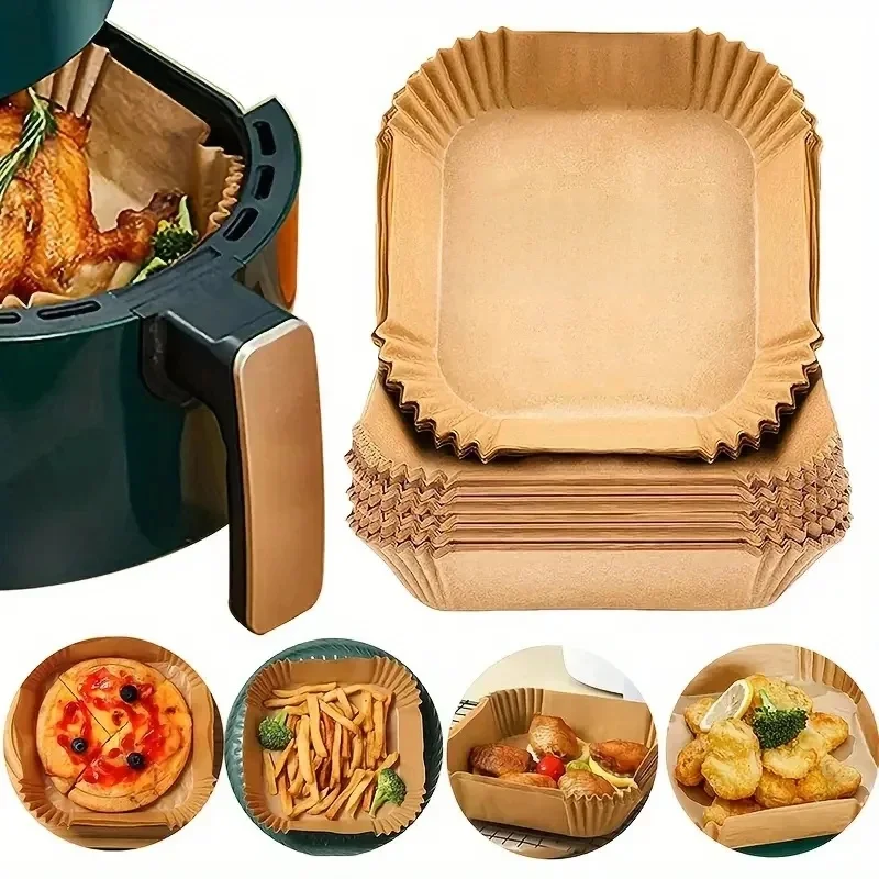 Poêle en papier antiarina doublée pour friteuse à air, poêle à poulet pour four, cuisson au micro-ondes, récipient rectangulaire pour le stockage des aliments