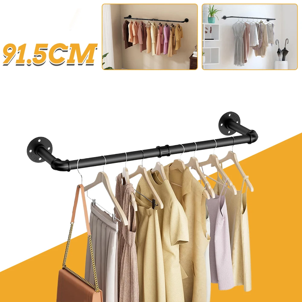 Porte-vêtements industriel mural en tube, résistant et amovible, en fer, style rustique, pour gagner de la place