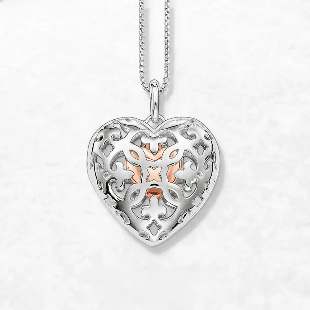Naszyjnik Serce Medalion Brand New Link Chain Biżuteria Moda Europa 925 Sterling Silver Prezent dla kobiet Przyjaciel — zdjęcie 2
