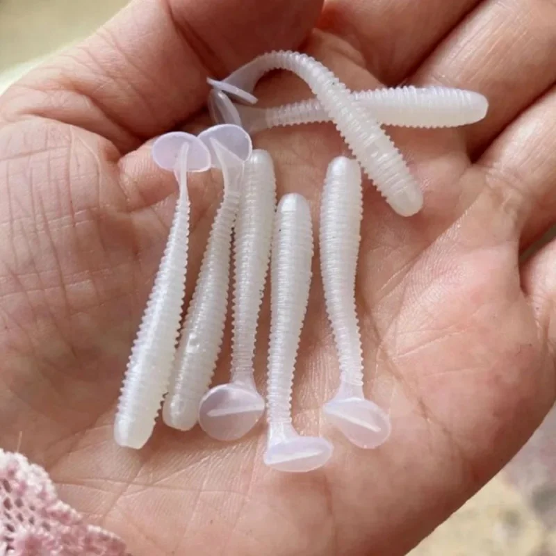 Mrlurion 4 cm 10 pièces petits appâts souples de pêche pour matériel de leurre, appâts de leurre à queue en T pour perche, basse et zandre