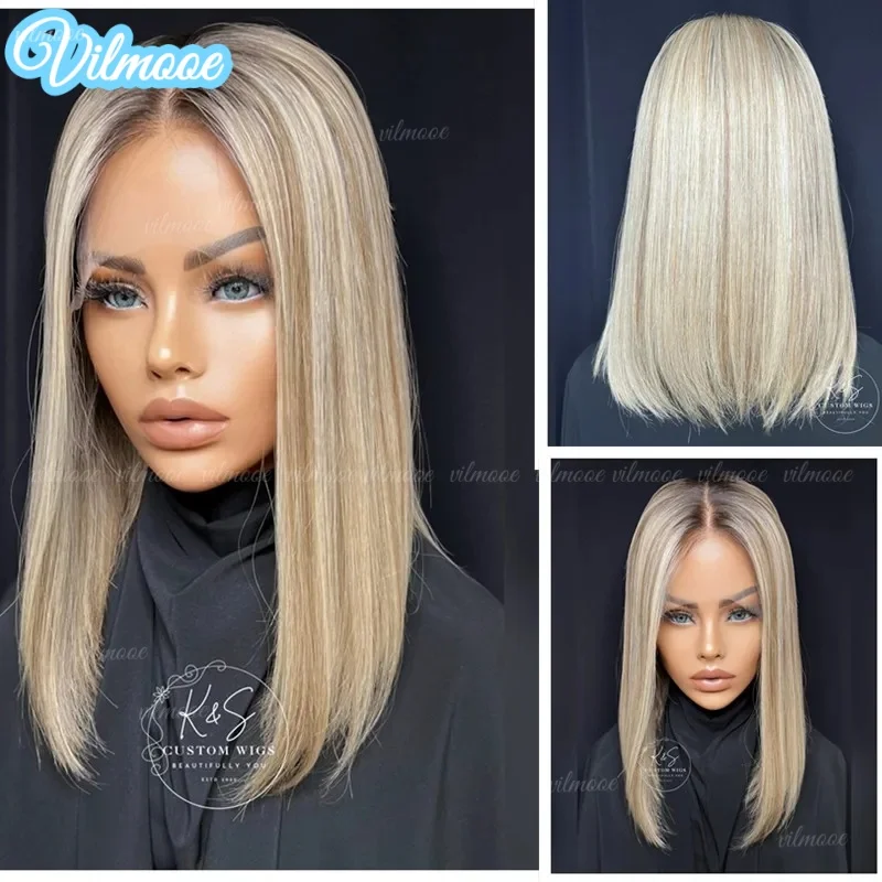 

Straight Pre Plucked Human Hair Brown Blonde Highlight 13x4 Lace Front Short Bob Wigs Brazilian Full Lace Wigs Bleached Knots