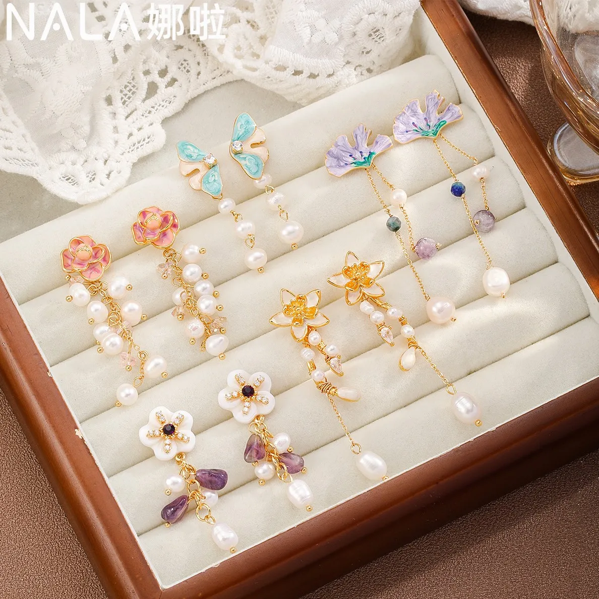 

Женские висячие серьги с эмалью и натуральным жемчугом, романтический цветочный дизайн, кисточка с медным покрытием, золотые 18-каратные серебряные серьги S925