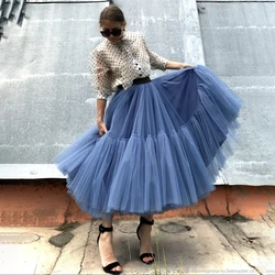 Tulle Skirts Women Pleated Mesh 3Layers Princess Tutu Skirts Sweet  Bridesmaids Midi Elastic High Waist Skirt