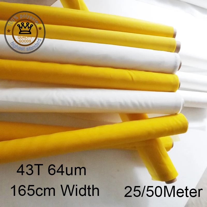 43T 64um 165ซม.ผ้าไหมหน้าจอการพิมพ์ตาข่าย First-Class คุณภาพ Monofilament ผ้า Bolting 25/50เมตรสีขาว