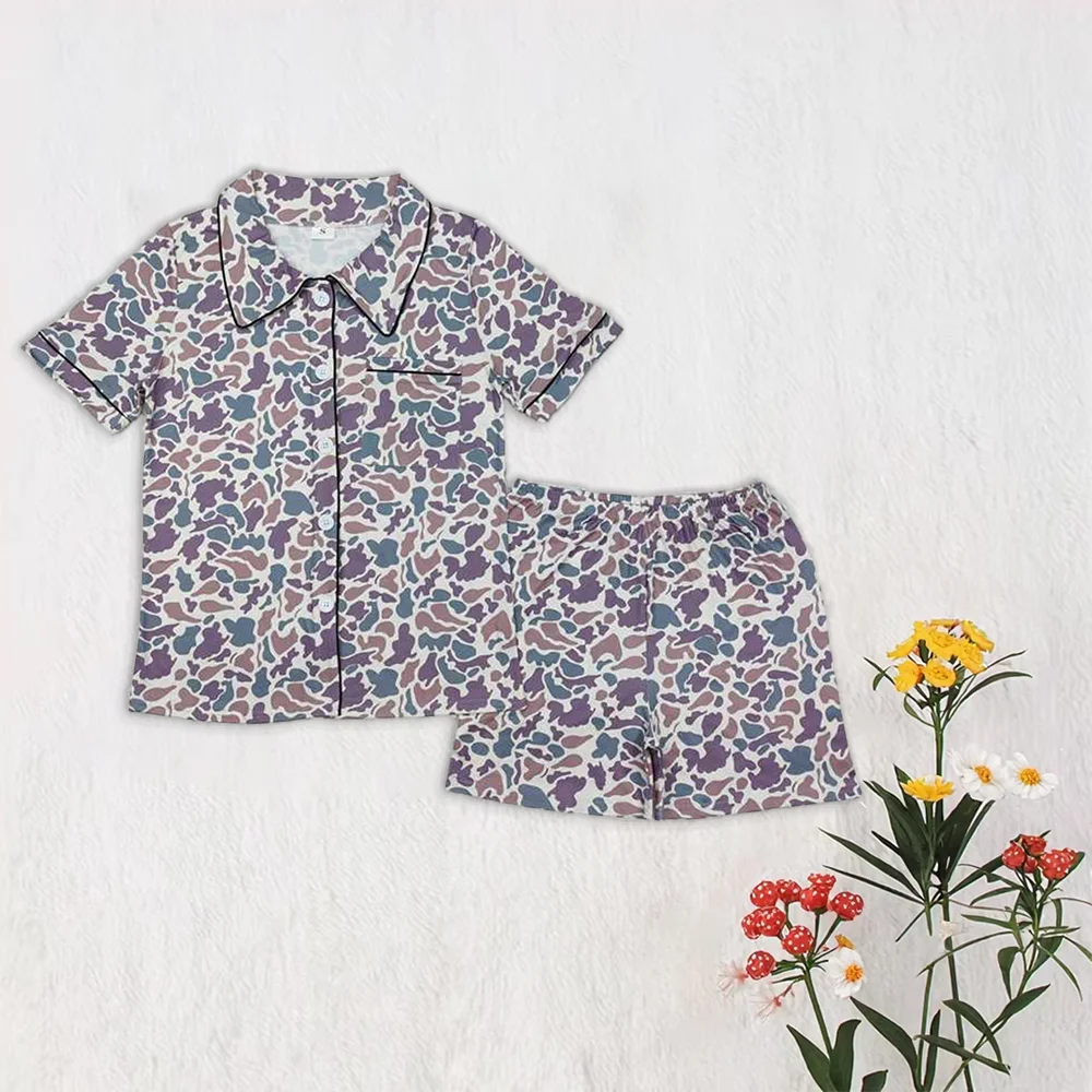 

Wholesale Adult Short Sleeves Women Sleepwear Camo Lapels Pocket Shirt Nightclothes Woman Girl Set Shorts Outfit Pajamas Clothes