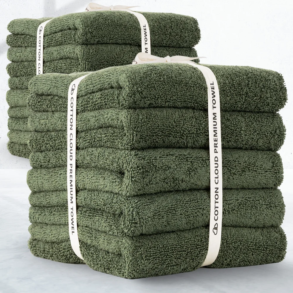 [Cotton Cloud] Thom 180g 100% cotton, hotel towel, 5 pieces/10 pieces of deep green, bath towel, 40*80cm, ribbon Gift Packaging Cotton Cloud