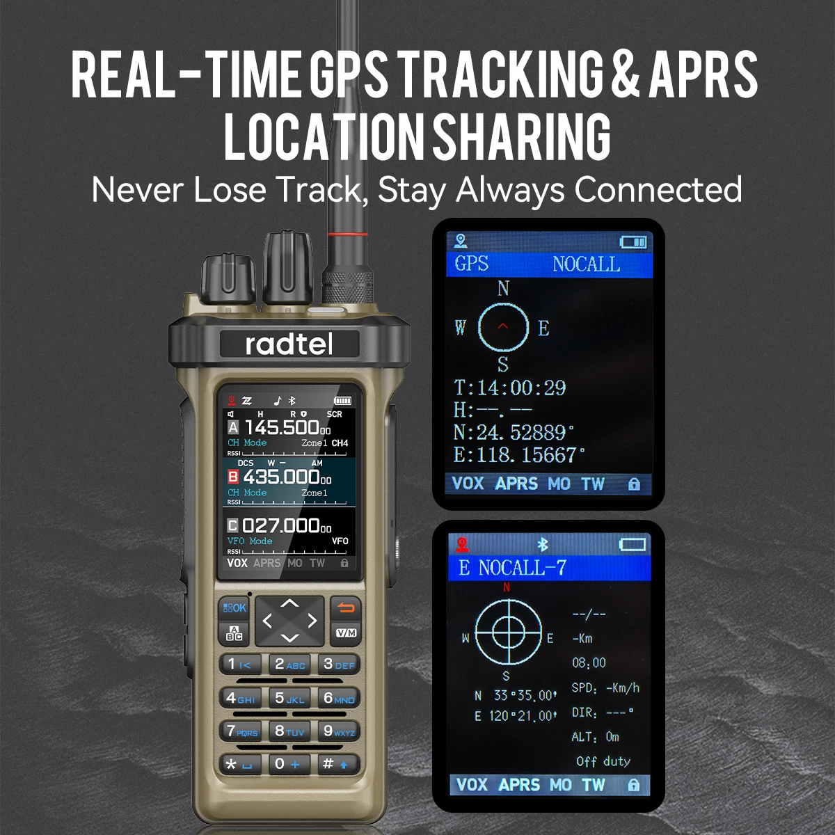 Radtel RT-950 Pro Brown + Programming Cable GPS APRS Walkie Talkie  AM/FM/CB Receiver with 10W Bluetooth Programming Ham Radio