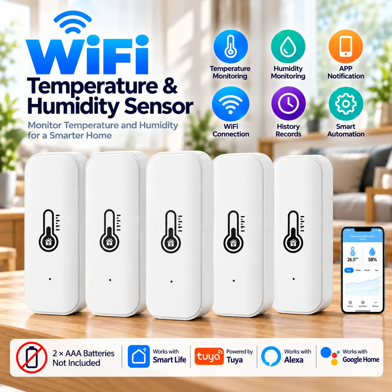 WiFi Smart Temperature Humidity Sensor Indoor Hygrometer APP Remote Control Works With tuya Smart Alexa Google Home Smart Home
