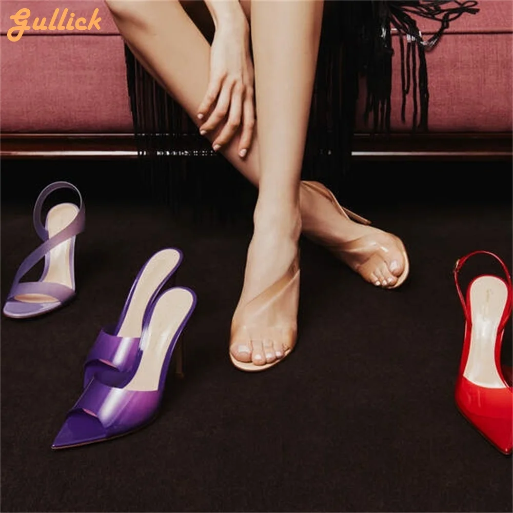 Clear PVC Women Sandals Stiletto Heel Pointed Open Toe Sandals Purple Silver Sexy Fashion Sandals 2024 Summer New Casual Sandals