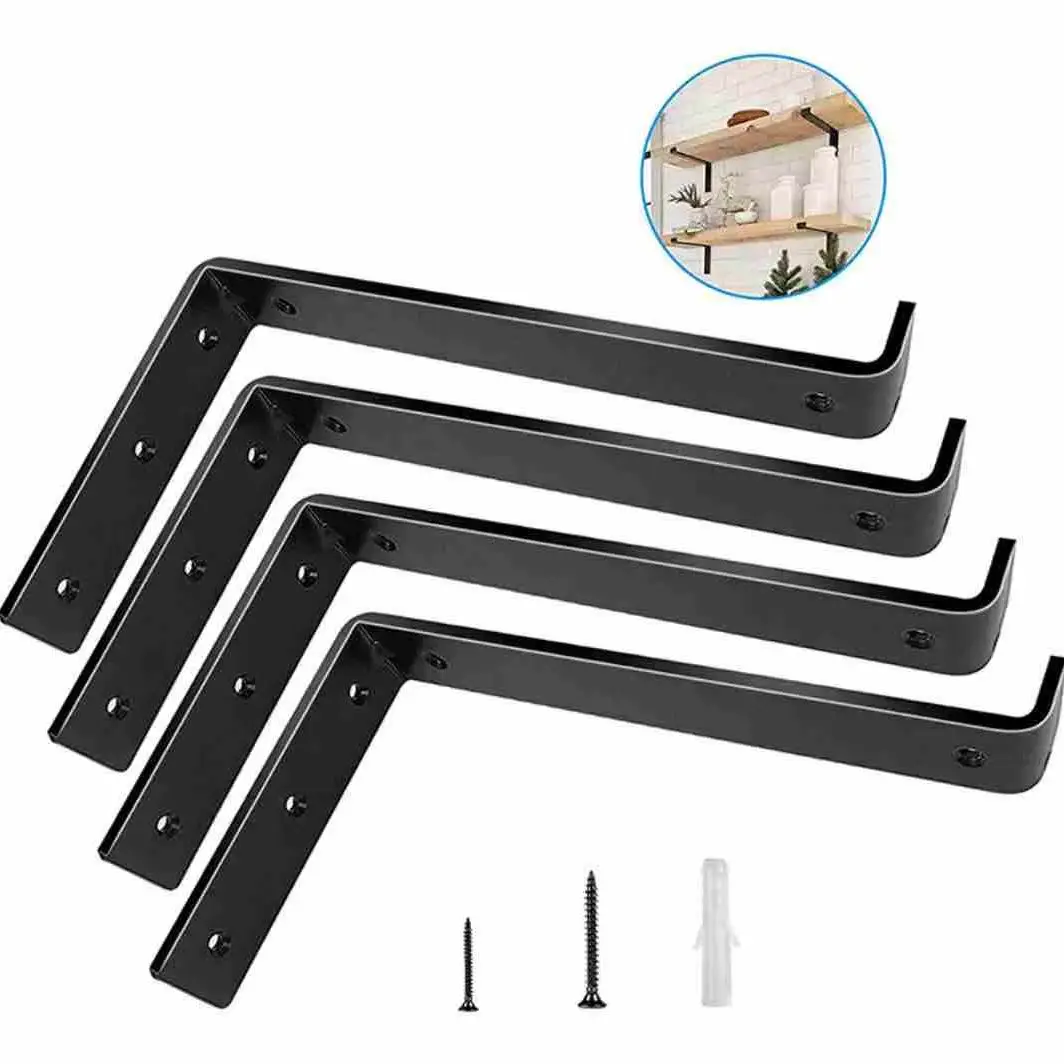 

Wall-Mounted Wrought Iron Shelf Bracket Flat Iron Bending Wall-Mounted Shelf Support Black Paint L-Shaped Iron Bracket