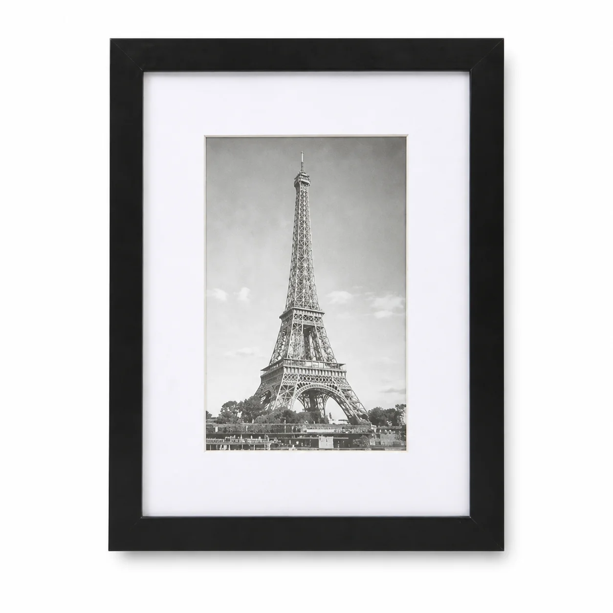 12x15 Inch Eiffel Tower Black and White Print - Modern Framed Wall Art Photography with Black Frame & White Mat, Vintage Paris Poster for Living Room Bedroom Home Decor