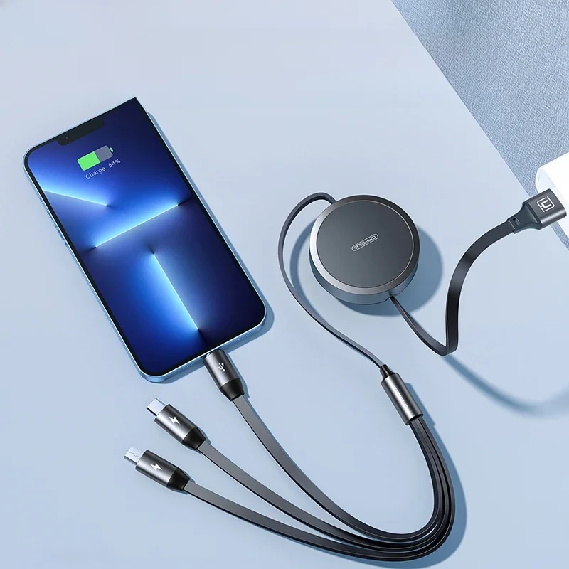 3 in 1 Retractable Cable Usb to Lightning Type C Micro Usb Cable For iPhone 15 14 Pro Max 13 11 Xiaomi Redmi Note 12 Pro Plus