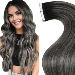 Laavoo-Cinta de extensiones de cabello humano 100%, pelo liso con pegamento de 40 piezas, cinta de doble cara, cabello Remy brasileño