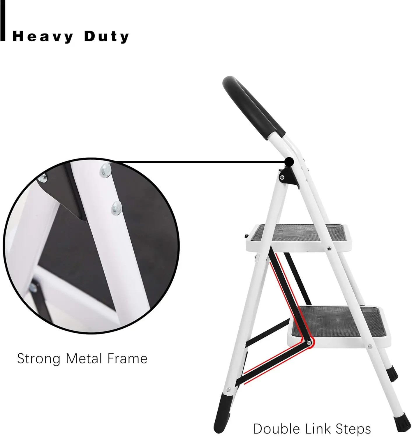 Sturdy Step Ladder Folding Step Stool Heavy Duty Metal Ladders with Handle, 330 lbs Capacity