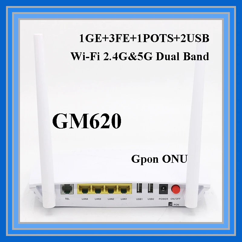 

Подержанный GM620 Gpon ONU 1GE + 3FE + 1POTS + 2USB + Wi-Fi 2,4G & 5G двухдиапазонный FTTH Подержанный оптовая продажа