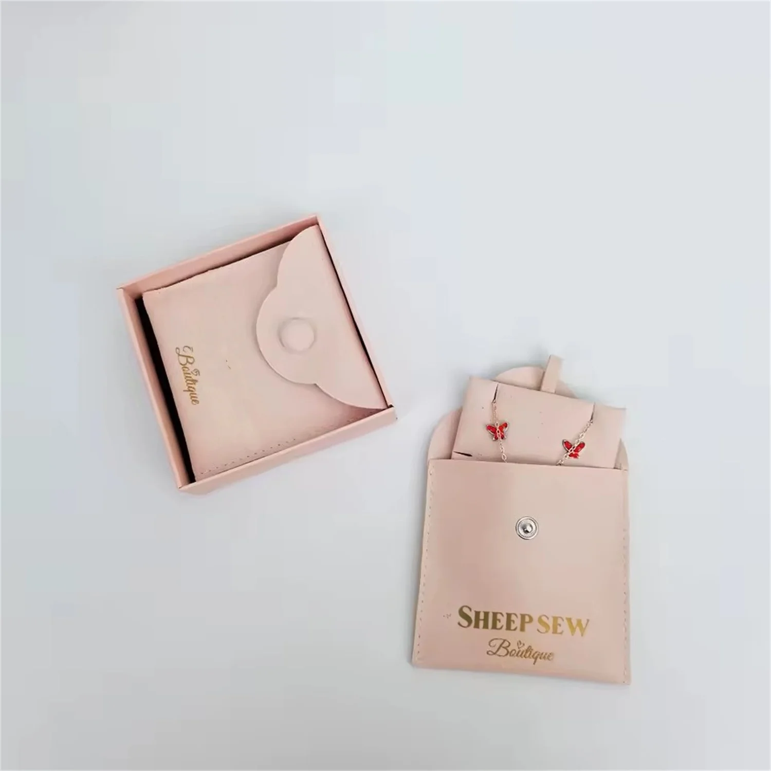 

25PCSPersonalultra-fine fiber jewelry bag mini flip cover button earrings leather suede small accessory container, with envelope