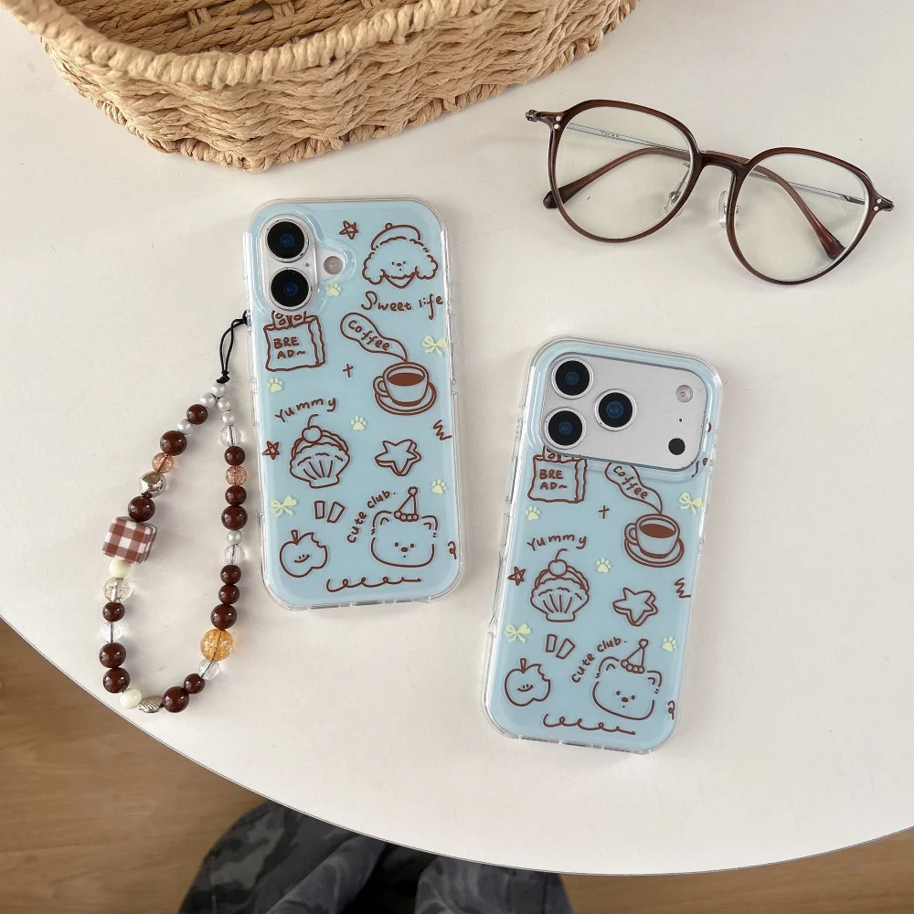 

Light Blue Line Coffee Afternoon Tea Phone Case for iPhone 15/14/16/17Pro Max, Fundans17pro Sweet new shockproof protective case
