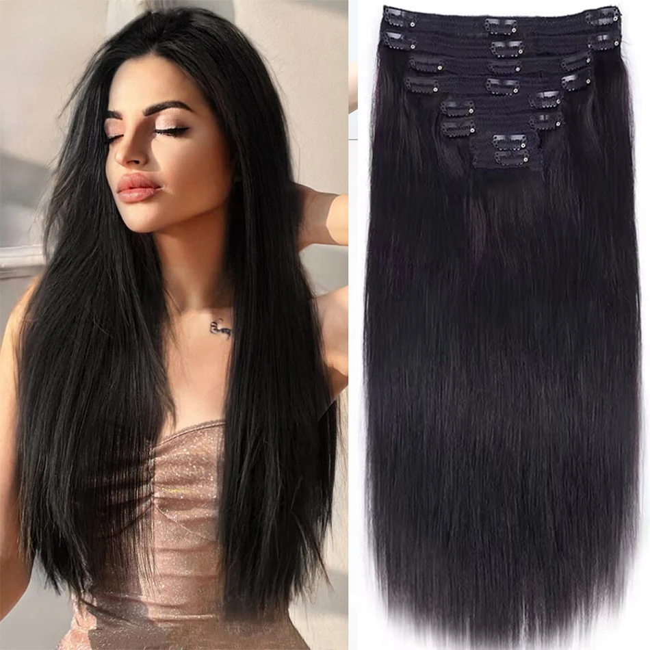 Straight Human Hair Clip in Hair Extensions Full Head Brazilian Virgin Real Remy Human Hair Clip in Natural Human Hair Extension