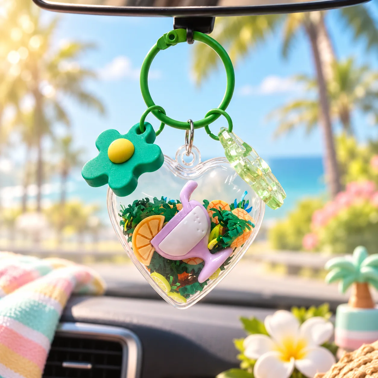 Custom Resin Heart Keychain with Assorted Mini Charms Cute Bag Pendant Wholesale Key Ring Accessories
