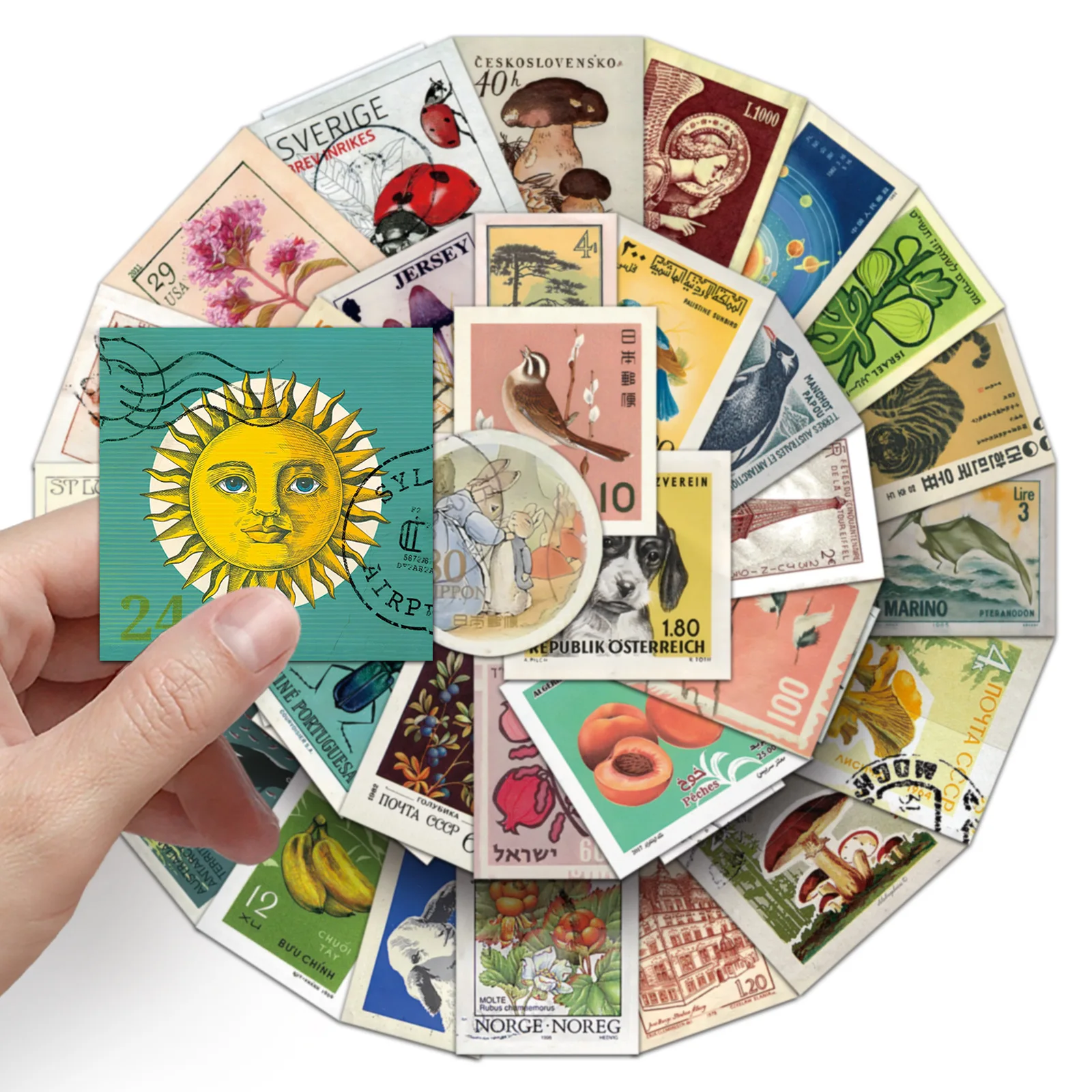 10/50PCS Retro Stamp Style Personalized Graffiti Sticker Cartoon Creative Postmark Decals DIY Luggage Phone Guitar Skateboard