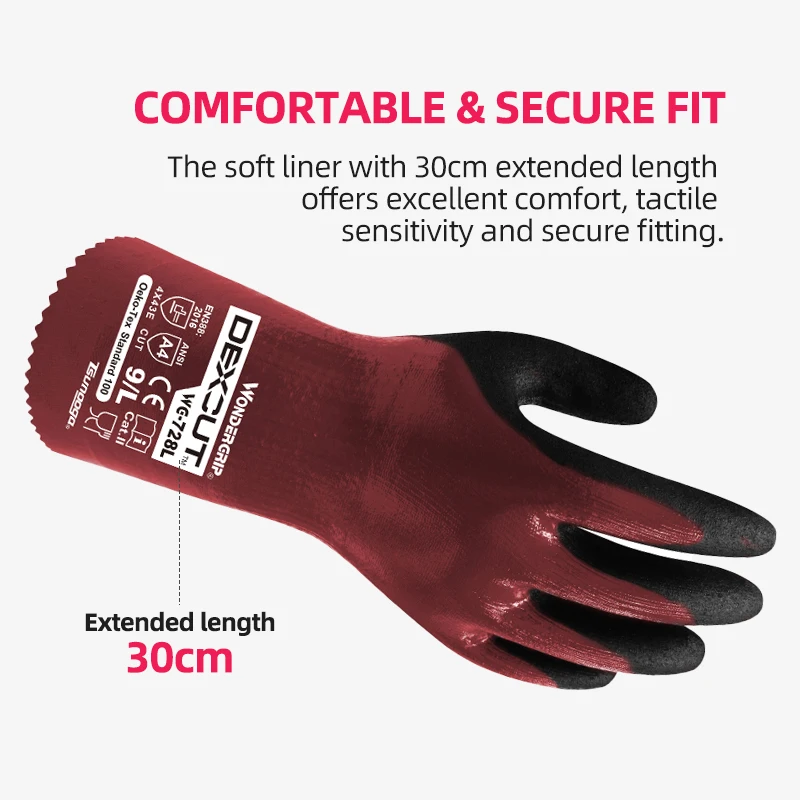 Wonder Grip 1 Pair Triple Nitrile Coating Level A4/E Anti-Cut Safety Work Gloves 15 Gauge Spandex&Mineral Fiber&HPPE Linining