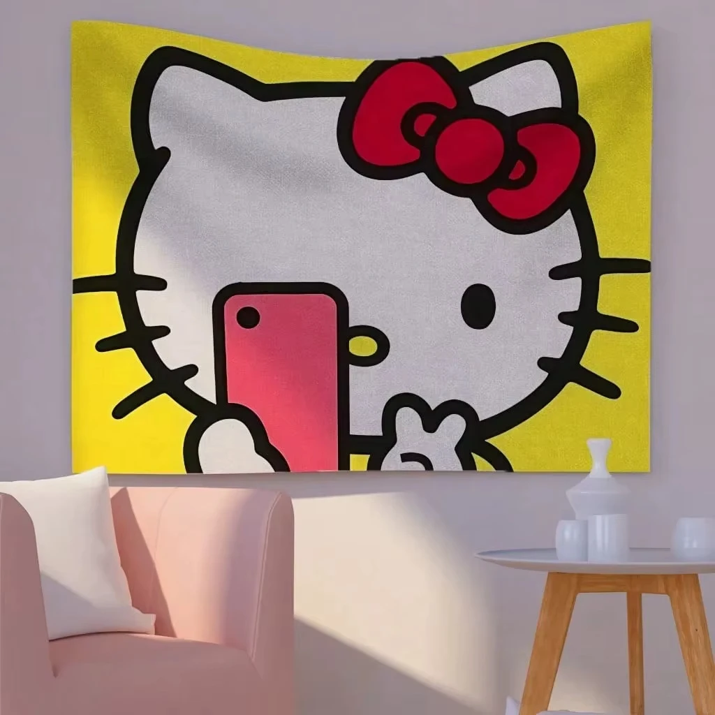 مينيسو سانريو مرحبا كيتي مينيسو مرحبا كيتي نسيج الجدار الشنق هدية عيد ميلاد ديكور المنزل لغرفة المعيشة غرفة نوم والمكتب