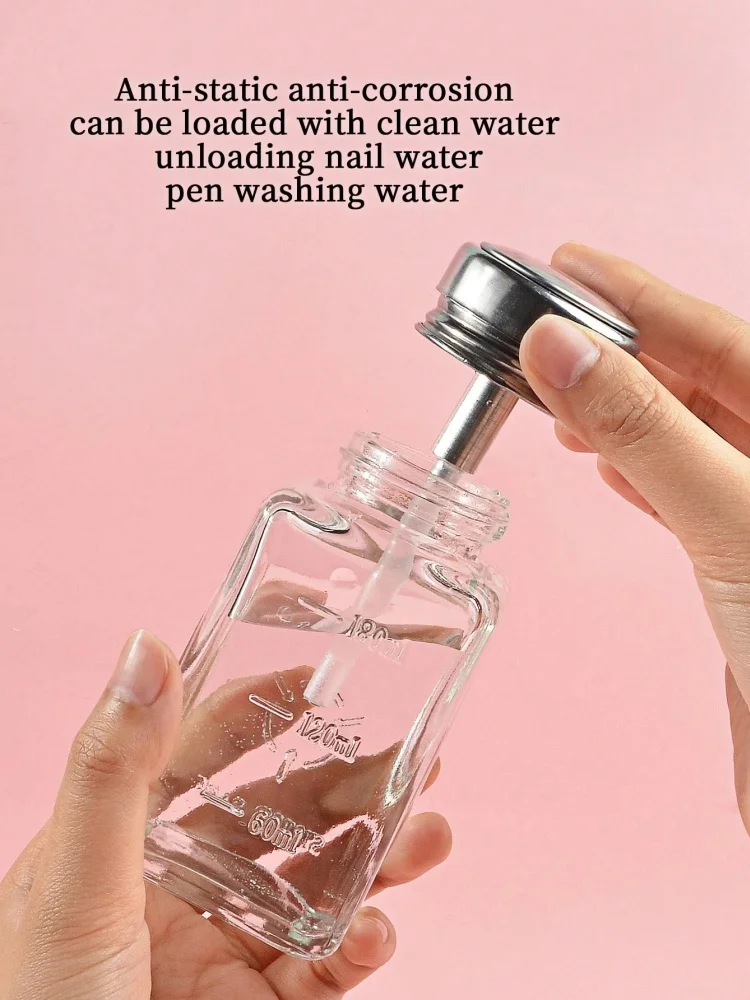 Nach unten drückbarer, leerer Pumpspender aus Glas für Nagellack, Alkohol, Make-up-Entferner, klare, nachfüllbare Flasche, Aufbewahrung für flüssigen Reiniger – Detail 3