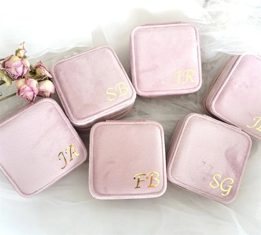 Custom Velvet Jewelry Box with Name, Christmas & Holiday Gift, Bridesmaid Proposal, Monogram, Small Travel Jewelry Case