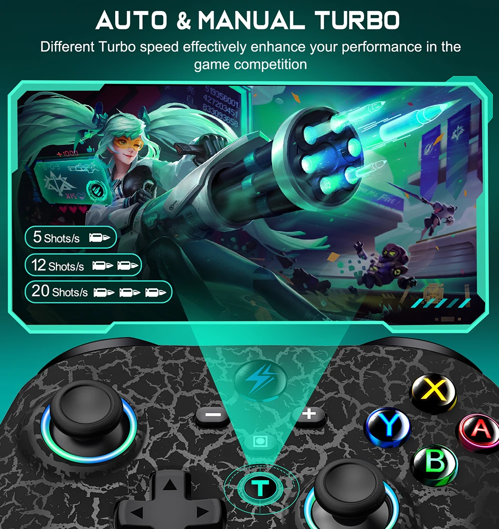 Беспроводные профессиональные контроллеры Dinofire для геймпада Nintendo Switch со светодиодной подсветкой/турбо/вибрацией/дистанционным управлением при движении для Android/IOS/ПК