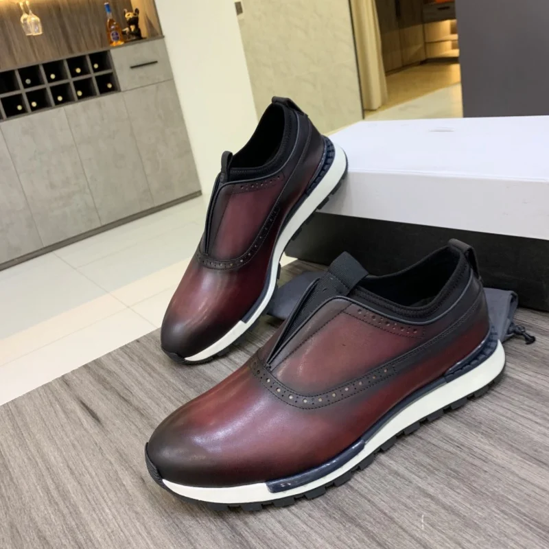 Luxury Men's Footwear Sports Shoes Genuine Leather Hand Painted for Comfort Breathable Business Fashion Leisure Leather Shoes