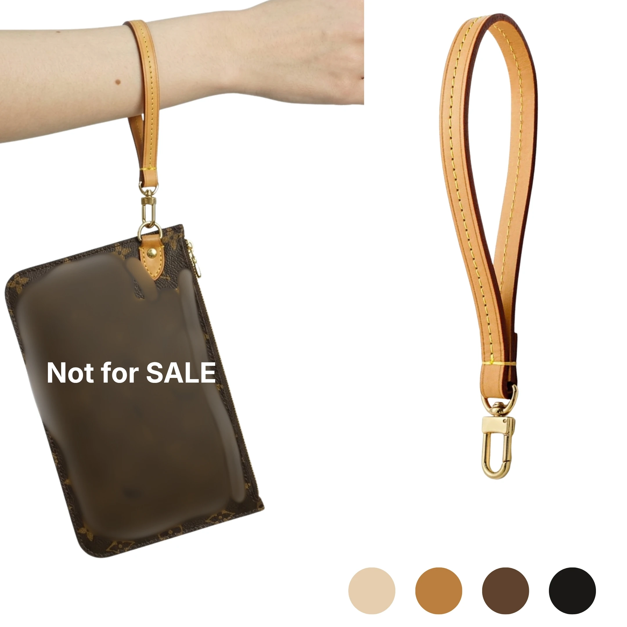 Genuine Leather Wristlet Strap Replacement for Pouches and Clutches, Top Grain Leather with Gold/Silver Hardware Vachetta Patina